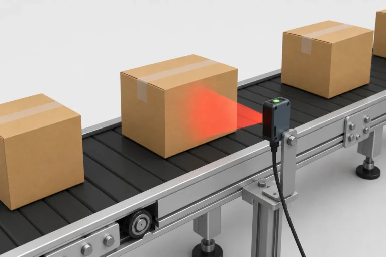 Diffuse Photoelectric Sensor ตรวจจับกล่องบนสายพานลำเลียง