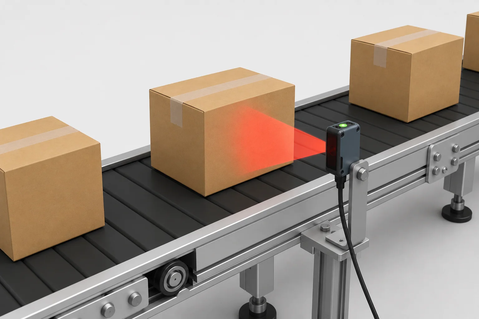 Diffuse Photoelectric Sensor ตรวจจับกล่องบนสายพานลำเลียง