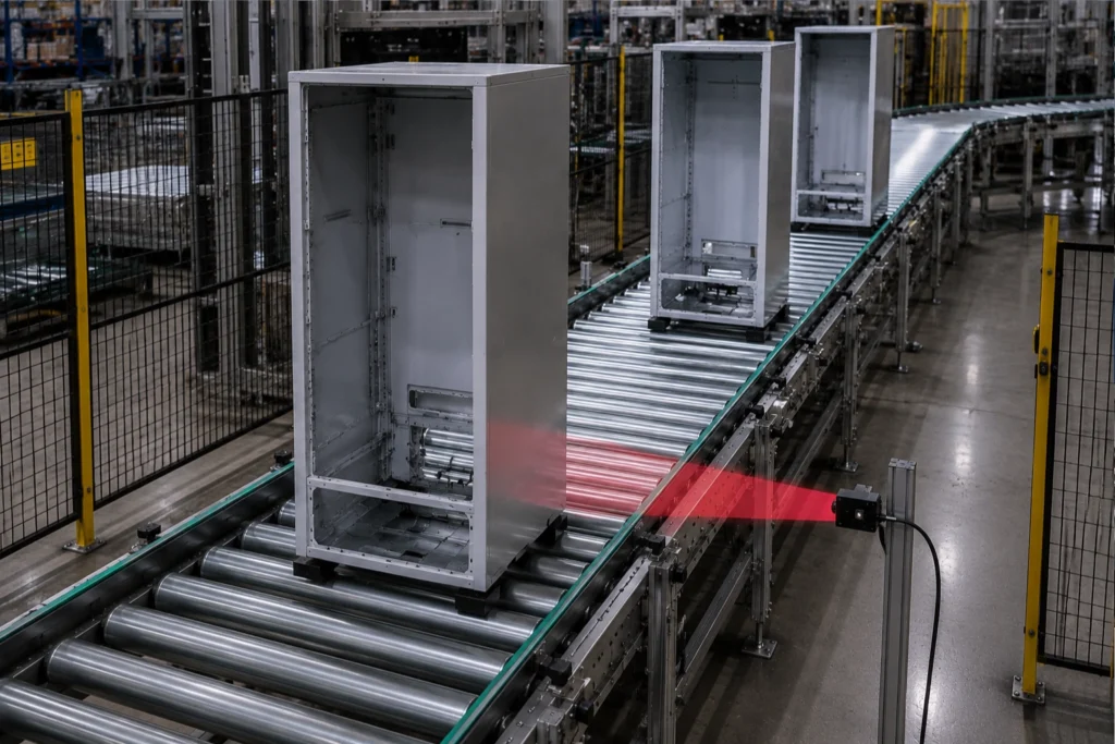 Photoelectric Sensor ตรวจจับชิ้นงานขนาดใหญ่บน Roller Conveyor