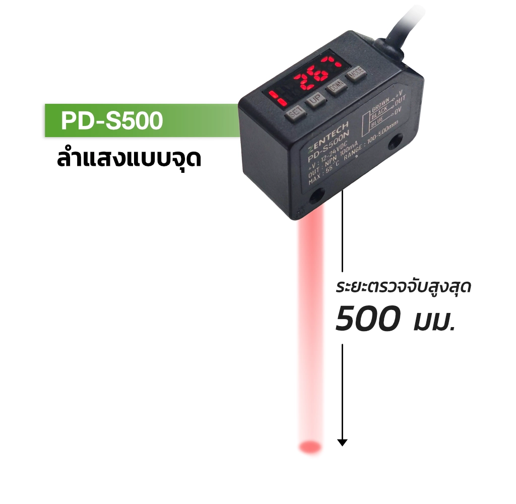 โฟโต้เซ็นเซอร์ดิจิตอล PD-S500 ลำแสงแบบจุด ระยะตรวจจับสูงสุด 500 มม.