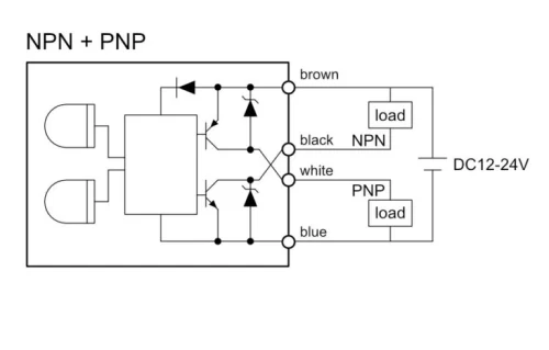 วงจรการต่อสายเอาต์พุต NPN และ PNP ของเซ็นเซอร์ PL-300NP